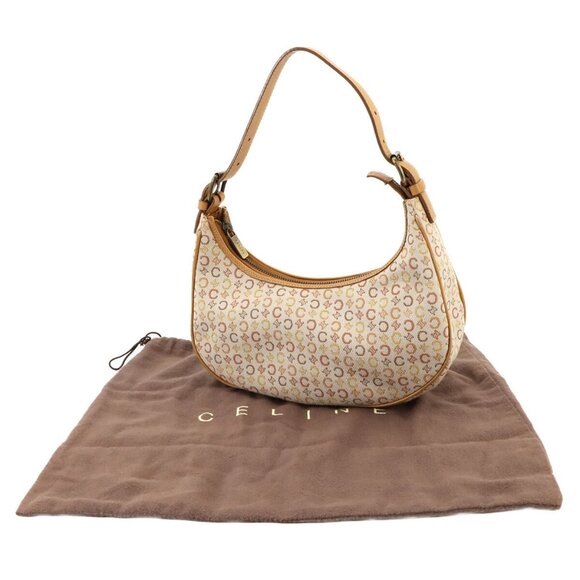 CELINE Macadam C Logos Shoulder Bag Canvas Leather Beige Purse 90271005